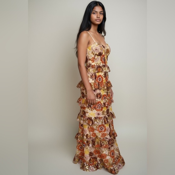 Dress the Population Dresses & Skirts - New Dress The Population Siriana Sequin Ruffle Gown S